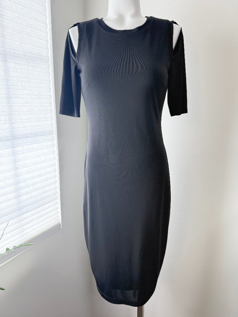 Bailey 44 Black Stretch Matte Jersey Short Sleeve Peek-a-Boo Dress